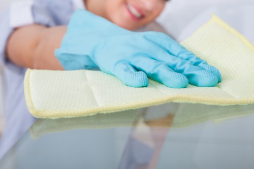 Cleaner in W5 preparing a spotless office workspace