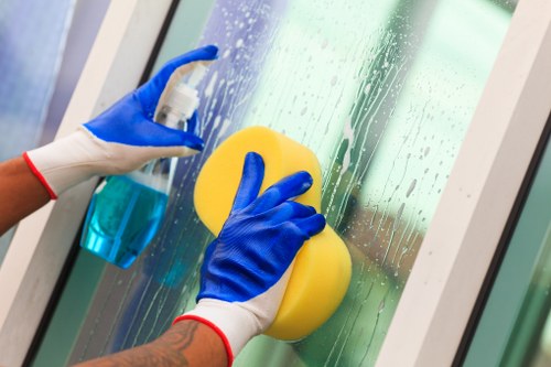 Trained carpet cleaner using protective measures during a W5 cleaning job