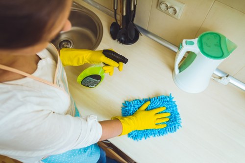 Carpetcleaning W5 operative checking a room for safety risks